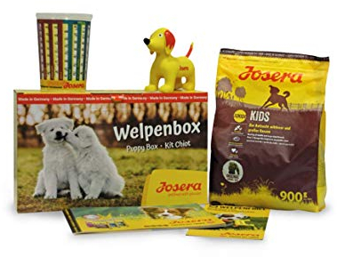 JOSERA Welpenbox mit Kids Welpenfutter | für mittlere und große Rassen | inklusive Messbecher, Welpenfibel und Quietsche-Spielzeug | Super Premium Trockenfutter für wachsende Hunde | 1er Pack