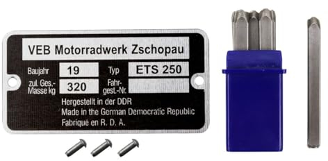 Typenschild für MZ ETS 250 mit Schlagzahlen und Kerbnägeln