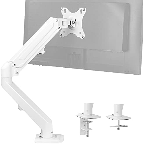 VIVO Articulating Single 17 to 27 inch Pneumatic Spring Arm Clamp-on Desk Mount Stand | Fits 1 Monitor Screen with Max VESA 100x100, White (STAND-V101OW)