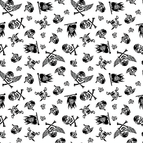 100x160cm Totenkopf Pirat 100% Baumwolle Baumwollstoff Kinder Meterware Handwerken Nähen Stoff (Totenkopf Weiß Schwarz, 100x160cm (11,99€/m))