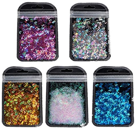 5 Farben 3D Nagel Pailletten,Silikonform Füller Resin Mold Filler Alphabet Holographische Buchstaben Chunky Glitter Epoxy Resin Sequins