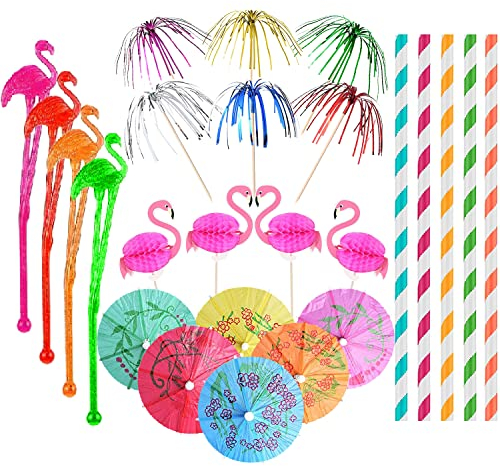 120PCS Cocktail Accessories for Drinks,Cocktail Party Decorations,Cocktail Fruit Label,Swizzle Sticks Paper Umbrella Sticks,Drinks Summer Party Drink Decorations Hawaiian Tropical Party Decoration