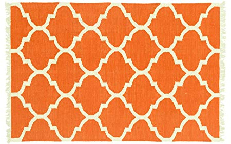 RUG PRINCE Kelim 270x170 Handgewebt Teppich 170x270 Orange Einfarbig Handarbeit Orient Zimmer
