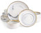Pokini Juego de vajilla de mármol con borde dorado, platos y cuencos de porcelana, juego de platos de lujo moderno para 4, vajilla de porcelana blanca y gris para ocasiones especiales, lavar a mano