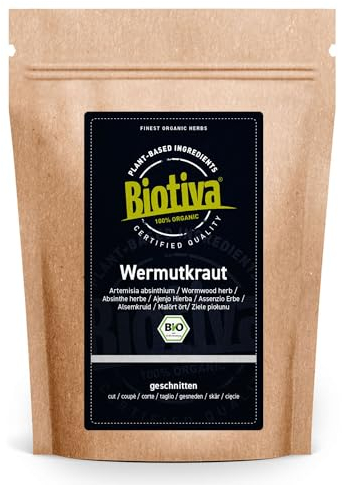 Thé d'absinthe bio 100g - Artemisia Absinthium - 100% pur - Mis en bouteille et contrôlé en Allemagne - Biotiva