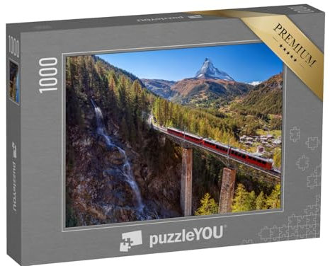 puzzleYOU: Puzzle 1000 Teile „Wasserfall am Matterhorn: Schweizer Alpen im Wallis“ – aus der Puzzle-Kollektion Schweiz, Lokomotive
