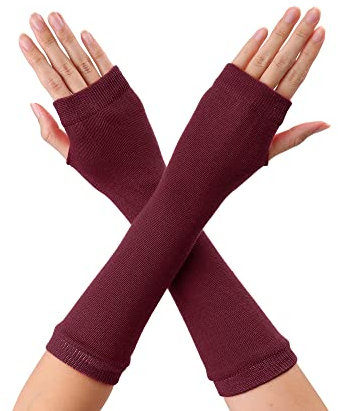 Allegra K Unisex Classic Fashion Stretch Fingerless Arm Warmers Oversleeve Gloves Wine Red One Size
