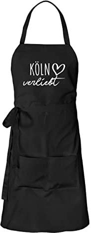 Huuraa Kochschürze Köln verliebt Geschenk Schwarz Baumwolle Köln Geschenkidee