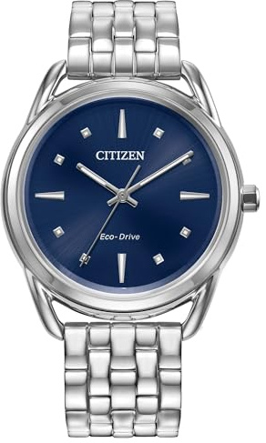 Citizen Women's Eco-Drive Dress Classic Watch in Stainless Steel, Blue Dial (Model: FE7090-55L)