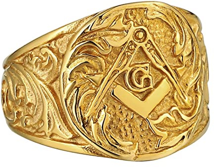 Homxi Herren Ring Punk,Ring Freimaurer Ringe Herren Edelstahl Gold Ringe Herren Größe 67 (21.3)