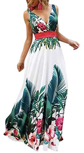 Minetom Robe Longue Femme Été Bretelles Imprimé Boho Robe De Plage Deep V Robes De Soleil Grande Taille Casual Soirée Chic Cocktail A Vert M