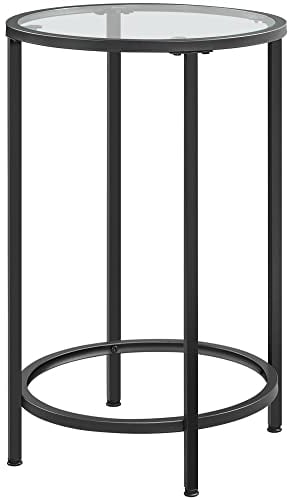 Yaheetech Round Side Table, Small Coffee Table Tall Telephone Table With Sturdy Metal Frame, Modern End Table with Tempered Glass Top, Sofa Table for Living Room/Bedroom, Black