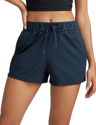 CRZ YOGA Damen Running Sporthose Laufshorts Relaxed Fit Mittelhohe Shorts mit Tasche - 6cm Echte Marine 42