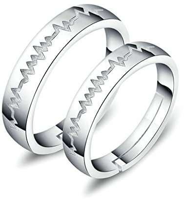 Ring Herzschlag, Hochzeitsringe Silber 925 Partnerringe Cute Verstellbarer Schmuck Pärchen Jahrestag Geschenk