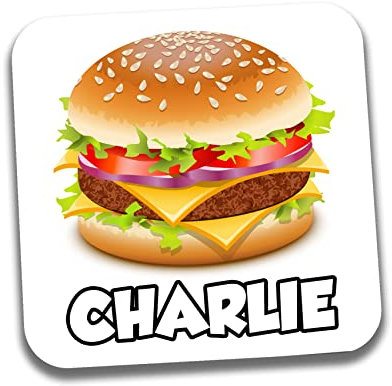 Personalisierbare Burger-Untersetzer für Getränke, jeder Name oder Wort