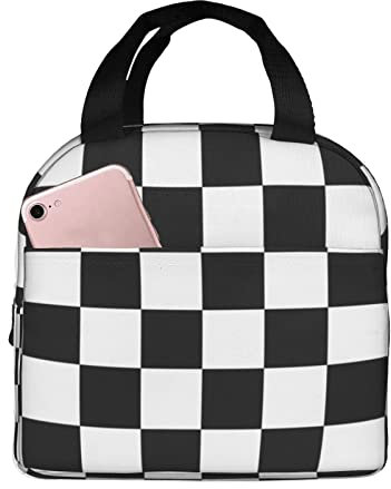 YINGD Fiambrera a cuadros blanca Bento Box aislada, reutilizable, impermeable, con bolsillo frontal para viajes, oficina, picnic