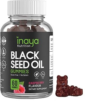 Inaya Nutrition Black Seed Oil Gummies with 2% Thymoquinone from Nigella Sativa - 60 Raspberry Flavour Vegan, Halal & Gluten-free Gummies | Immune Support, Weight Management, Joint, Skin & Hair Health