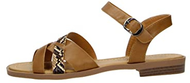 Fitters Footwear That Fits Große Damenschuhe Sandale Carina, modische Schuhe in Übergröße, Bequeme Sandale mit Schnalle in brandy