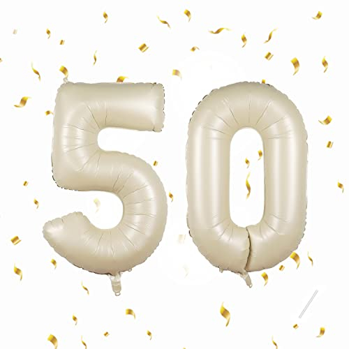 Geburtstag zahlen luftballon 50 jahre | Folienballon Beige- Folienballon in 40-101cm Geburtstagsdeko - Ballon Zahl Deko zum Geburtstag fliegt mit Helium für Männer Frauen 50.Geburtstagsparty Jubiläum