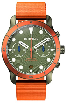DeTomaso Venture Chronograph TOPO Olive Olive Herren-Armbanduhr Analog Quarz Nylon Armband Orange