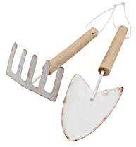 GLOREX 6 1294 550 - Deko-Set Schaufel & Harke, ca. 5 x 18,5 cm und 6 x 13 cm in Weiß, als Dekoration und für den Garten