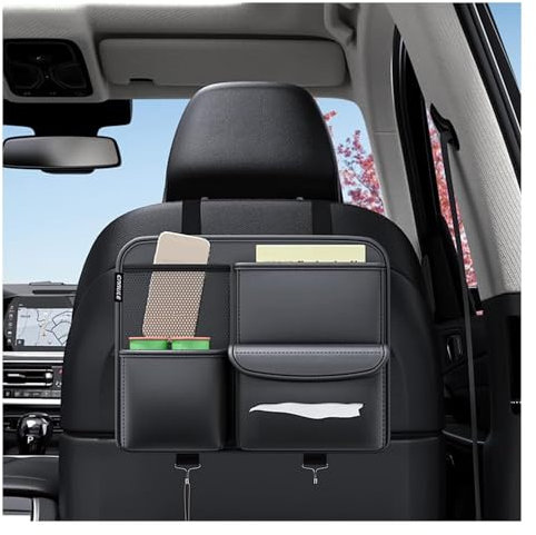 Primst Classic Car Backseat Organizer, Hanging Leather Storage Box, Multi-functional, Black