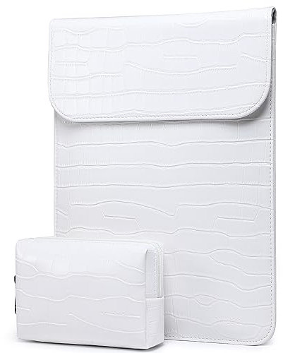 HYZUO 13.3-14 Inch Laptop Sleeve for MacBook Pro 14 M4/M3/M2/M1 2025-2021, MacBook Air 13 2017-2012, 13.5-13.8 Surface Laptop, PU Leather Case with Pouch, Crocodile Pattern White