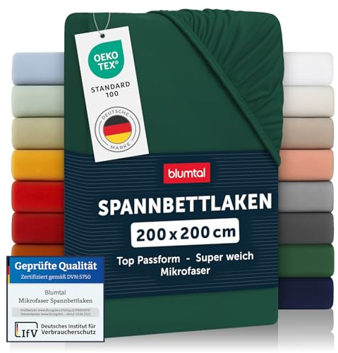 Blumtal® Spannbettlaken 200x200x30cm aus Microfaser - Oekotex zertifiziertes Bettlaken Spannbettlaken in Dunkelgrün
