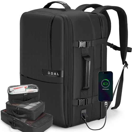 VGOAL Carry On Backpack, 40L Travel Backpack Expandable With 4 Packing Cubes, Weekender for 17 Inch Laptop