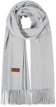 kozinu Pashmina Schal Winter Warm Einfarbig Schals und Wraps Klassische Weiche Mode Schal Wrap Fransen Für Männer Frauen, GRAU, Einheitsgröße