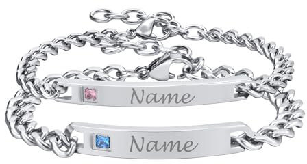Partnerarmbänder Paar Armbänder mit Gravur - Personalisierte Pärchen Armband mit HERZ Edelstahl Partner Armbänder Silber Armband für Paare Geschenk Valentinstag Hochzeitstag Geburtstag Weihnachten