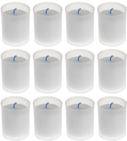 AROMATIS - Lote 12x Velas Blancas 6,5 x 4,7(Ø) cm (2,56 x 1,85 In.) - Velón Votivo Sin Olor - Vela Litúrgica Deseos - Duración 24 horas - Parafina Vegetal