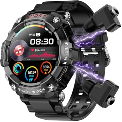 Smart Watch for Men, Smartwatch with Wireless Earbuds, 1.52inch AMOLED Touch Screen Bluetooth Headphones Sports Watch,Bluetooth Call/Local Music/MP3/AI Voice/Sleep Heart Rate Monitor (Black)