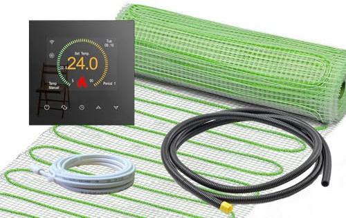 ew direkt elektrische Fußbodenheizung UltraPro 160 für Fliesen, Naturstein mit Thermostat RT-70 WLAN Tuya/Smart Life (10 m² - 0,5 x 20 m²)