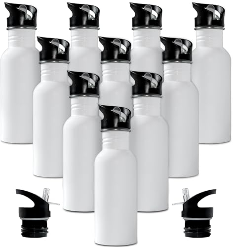 Sumex 600ml Bouteille d'eau en aluminium de couverture de sublimation de 10pcs, bouteille d'eau de sublimation blanche de 20oz pour l'impression de sublimation de rouleau