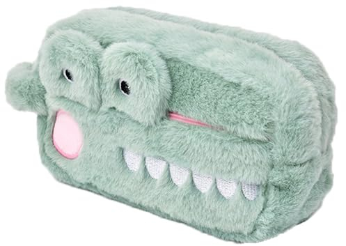 KASESSS Astuccio Peloso, Astuccio Scuola in Peluche, Carino Astuccio Bambina, Astucci Grande Motivo Coccodrillo, Pencil Case con Cerniera, Portacolori Kawaii per Riporre Penne e Trucchi, Verde