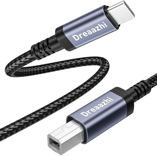 Dreaazhi USB B to USB C Printer cable 1M, USBType C to USB B 2.0 Cable Braided Compatible with HP,Epson,Canon Printer,Scanner,Casio digital piano,MIDI controller etc