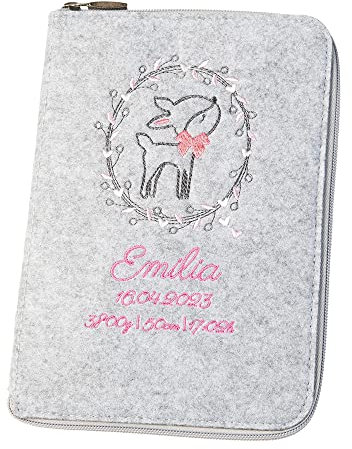personalisierte U-Heft Hülle aus Filz (Farbe & Stickerei wählbar) - Hülle für Kinderuntersuchungsheft & Impfpass - Organizer - Geschenk für werdende Mütter & Baby