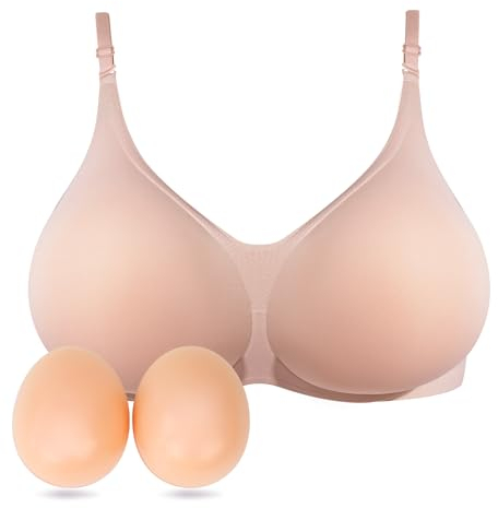 ONEFENG Prothese BH-Set mit Silikon Brüste,Konkave Silikon Einlagen Pads Mastektomie Alltags Damen BH Ohne Bügel,Unterwäsche Einsätze Padding