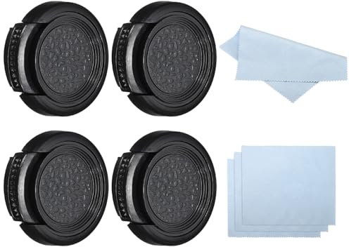 PATIKIL Cache-Objectif de 25 mm, Lot de 4 Couvercles d'Objectif d'Appareil Photo à Pincement Latéral avec Chiffon Nettoyage, pour Objectifs DSLR Universels avec Filetage de 25 mm, Noir