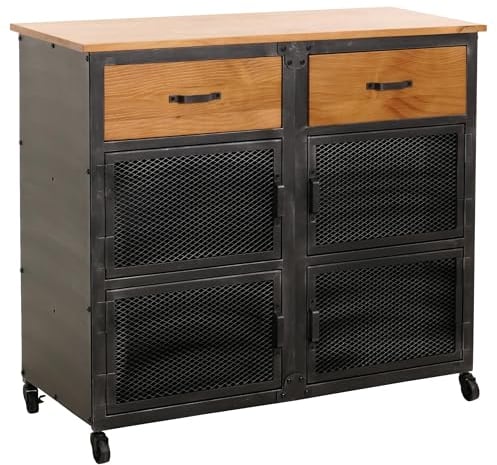 Mendler Werkstattwagen HWC-N28, Rollwagen, Rollen 2 Schubladen, 3D-Struktur Metall Holz 90x100x40cm - schwarz, Natur