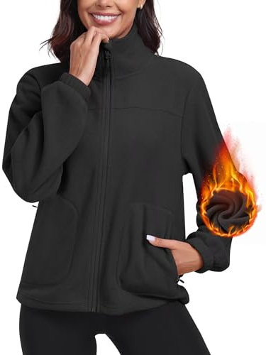 MoFiz Giacca in pile da donna con chiusura lampo su tutta la lunghezza, colletto alto, per la ricreazione e l'escursionismo Grigio Scuro XL