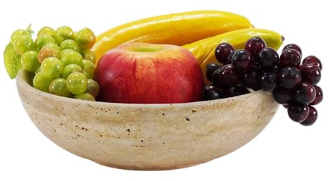 SPESHSTONES Obstschale, 20,3 cm, Travertin, handgefertigt, dekorative Schale für Esstisch, Tafelaufsatz, Dekoration, Obstschale für Küchentheke, Dekoration, Schüssel für runden Couchtisch