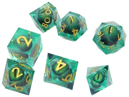 Sarini DND Drachenauge-Würfel-Würfelset,Würfelset aus Kunstharz mit scharfen Kanten und Geschenkbox,Dungeons and Dragons Polyedrische DND-Würfel,Rollenspiel-Würfelset (Dunkelgrün)