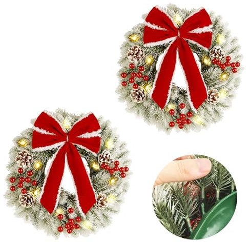 SAN LIKE Ghirlanda Natalizia per Porta, Ghirlanda di Natale d'ingresso 40cm, Ghirlande e Corone Natalizie, Ghirlande Natalizie per Porta per la Decorazione Interna ed Esterna, 2PCS