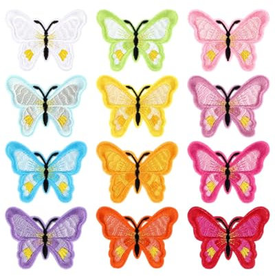 KGDUYC 12 Stück Flicken zum Aufbügeln- Schmetterling Bügeleisen auf Patches für Kleidung Blume gestickt Applique Patches bügelflicken Reparatur für Kinder DIY T-Shirt Jeans Kleidung Taschen