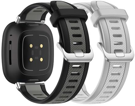 2 Stück Armbänder Kompatibel mit Fitbit Sense 2 Armband Silikon Band für Fitbit Sense 2 Ersatzarmband für Herren Damen Solo Loop Sport Band Atmungsaktiv Silikon Doppelloch mit Fitbit Sense 2 (E,M)
