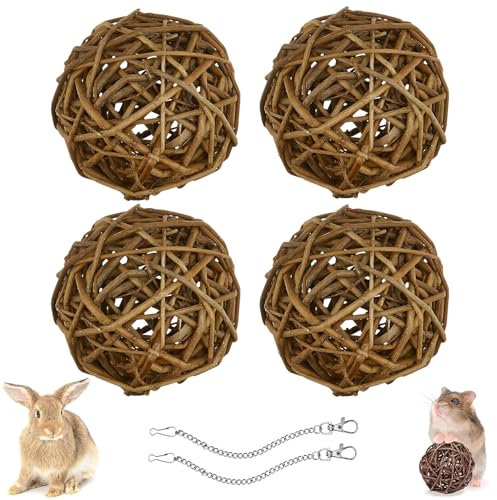 4PCS Kaubälle, Kleintiere Kauspielzeug, Kaninchen Und Hasen Zubehör, Natur Weidenball Für Zahnpflege, Grasspielzeug Für Hamster