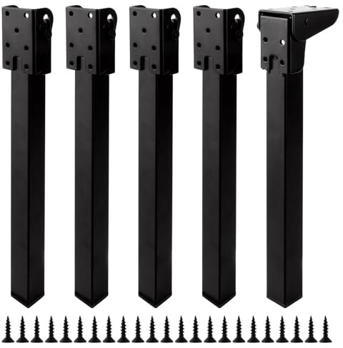 YAYODS Lot de 4 pieds de table pliables, courts, carrés, 30 cm, en métal, noir mat, pour tables de camping, armoires, pieds de rechange, table basse