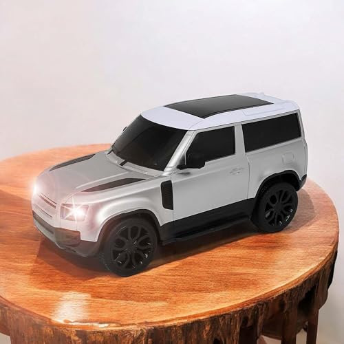 RC ferngesteuertes Auto im offiziell lizenzierten Design, Kompatibel mit Land Rover New Defender, SUV-Fahrzeug im Maßstab 1:24, Geländewagen m. LED-Scheinwerfer im Xenon Stil f. Kinder u. Erwachsene